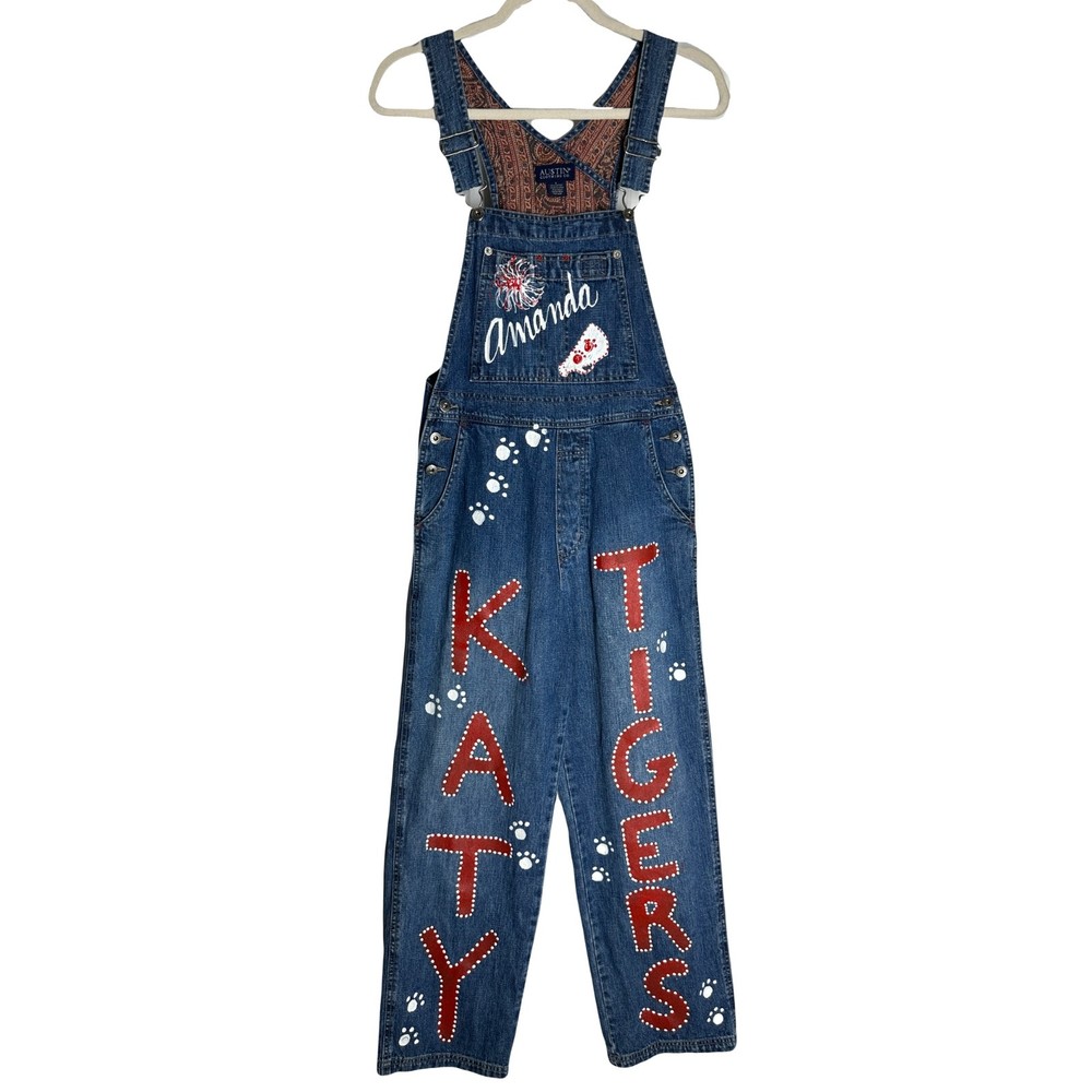 Austin Clothing Co Womens Denim Bib Overalls Size S Hand Decorated Name